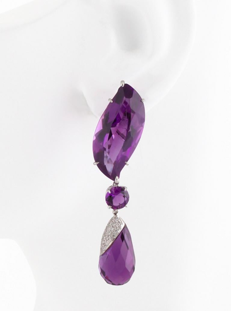 Contemporary Amethyst 18 Karat White Gold Waterfall Earrings by John Landrum Bryant For Sale