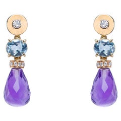 Pendants d'oreilles en or jaune 18 carats avec améthyste et topaze blanche de 0,30 carat