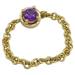 18 Karat Yellow Gold Chain Italian Amethyst Ring by Petronilla