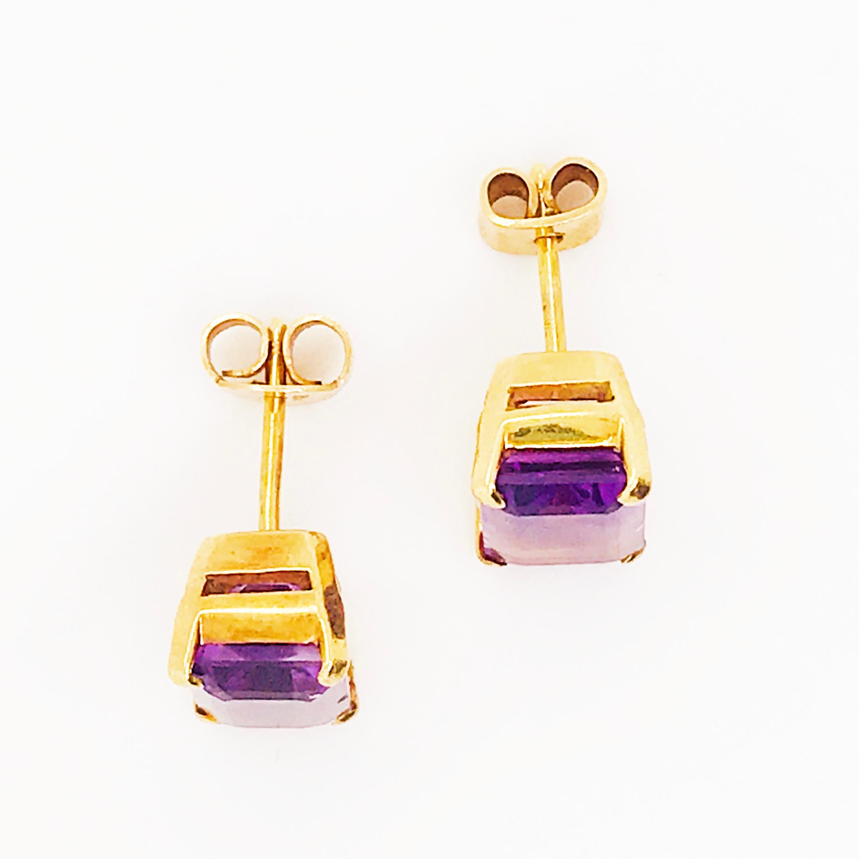 Amethyst 18K Gold Earring, 9.28 Carat Studs 18Kt Yellow Gold Emerald Cut, 18 kt In New Condition For Sale In Austin, TX