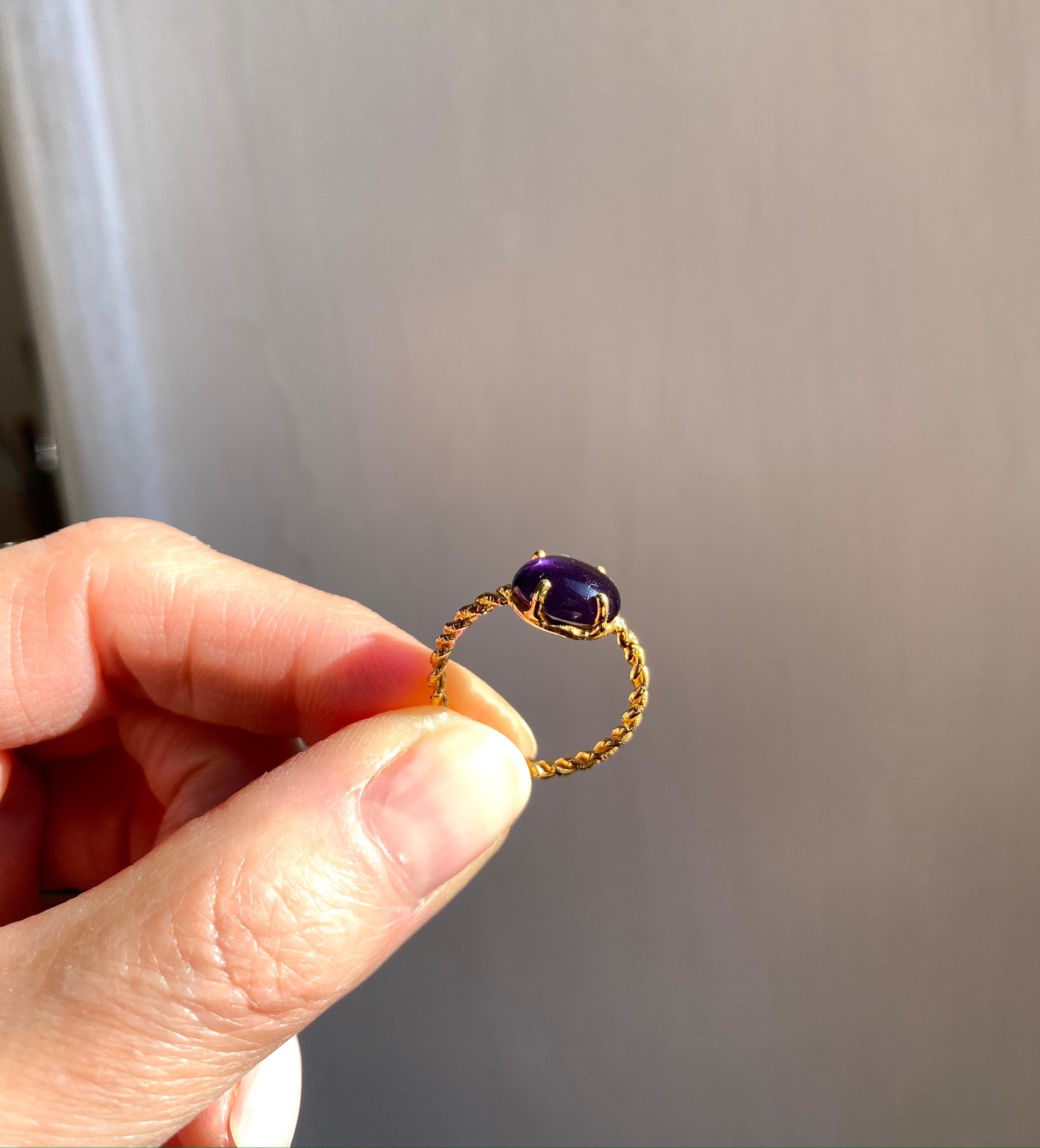 Amethyst 18K Yellow Gold Modern Handcrafted Unisex Rope Ring For Sale 5