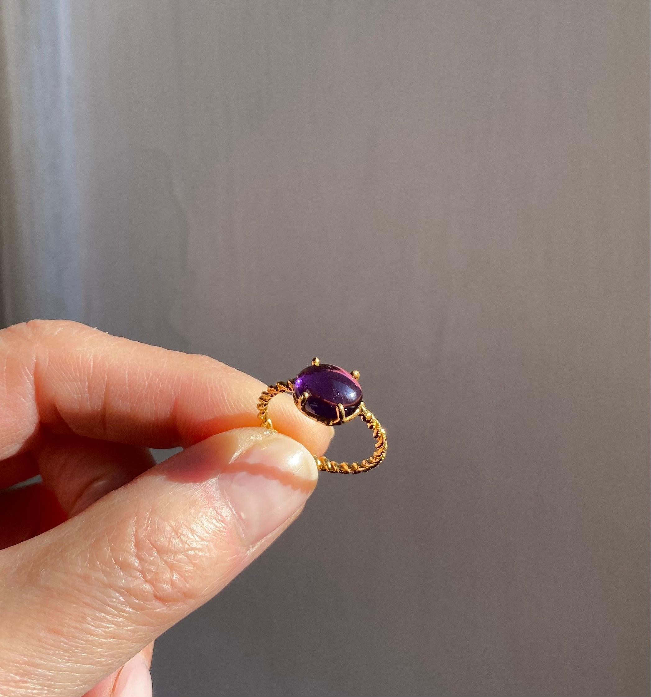 Amethyst 18K Yellow Gold Modern Handcrafted Unisex Rope Ring For Sale 6