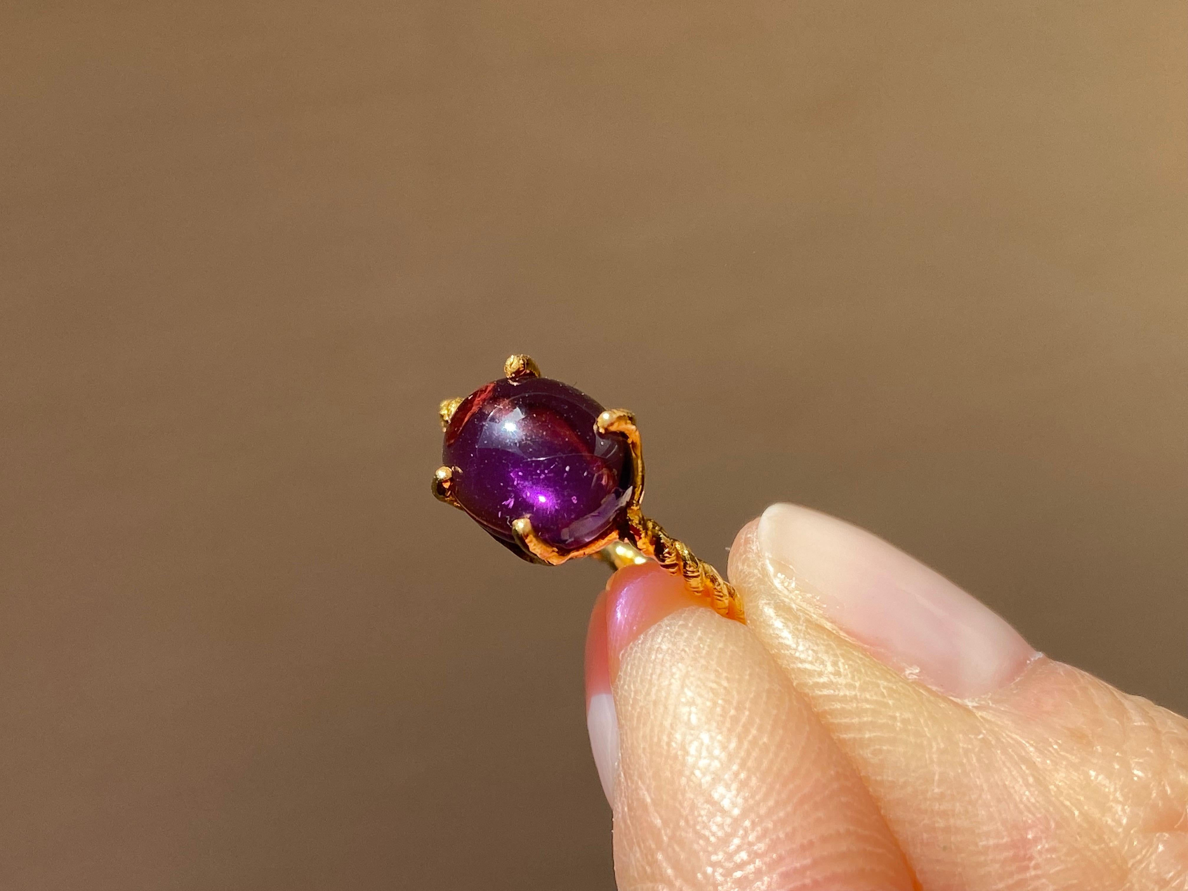 Artisan Amethyst 18K Yellow Gold Modern Handcrafted Unisex Ring For Sale