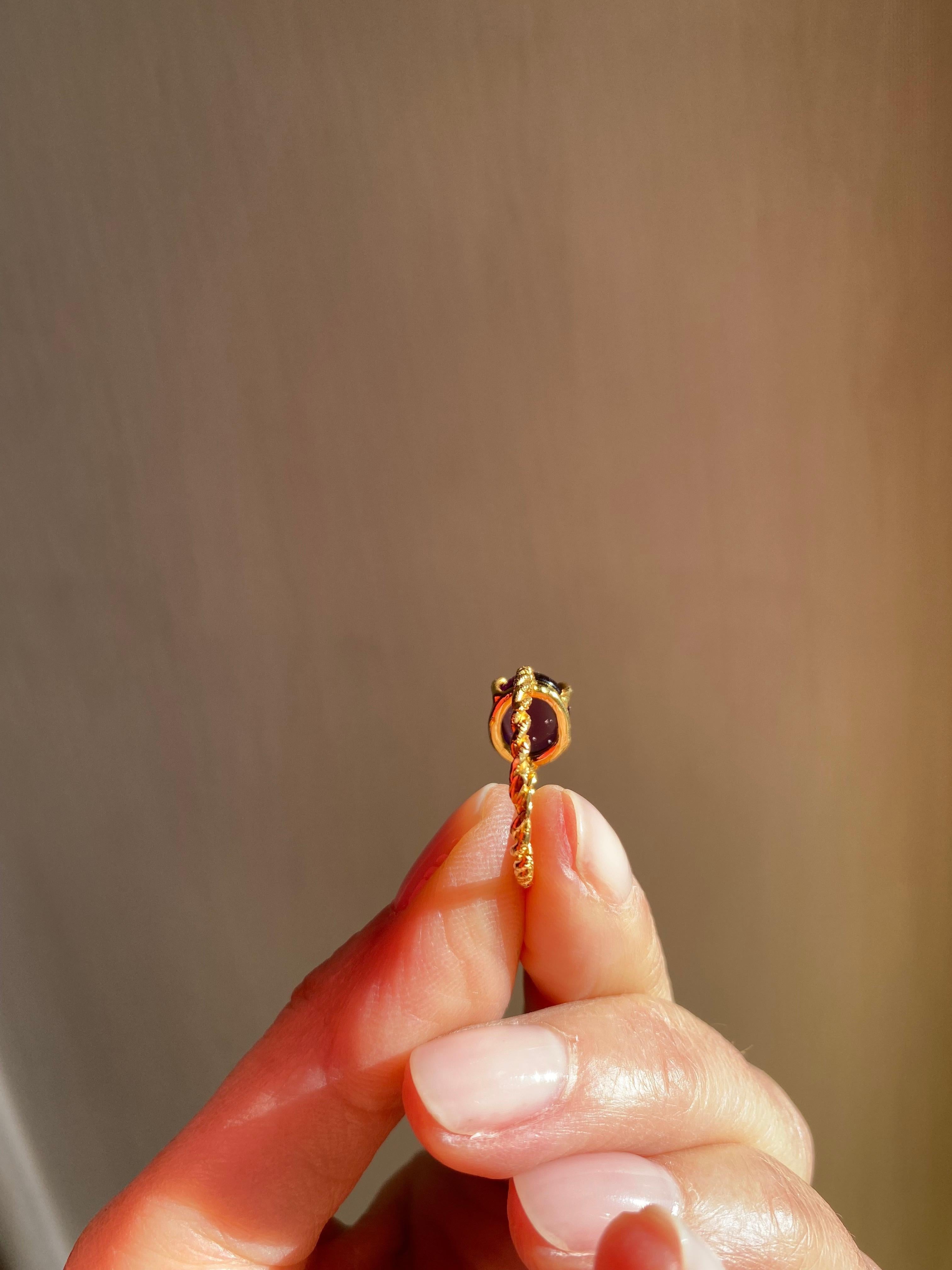 Oval Cut Amethyst 18K Yellow Gold Modern Handcrafted Unisex Rope Ring For Sale