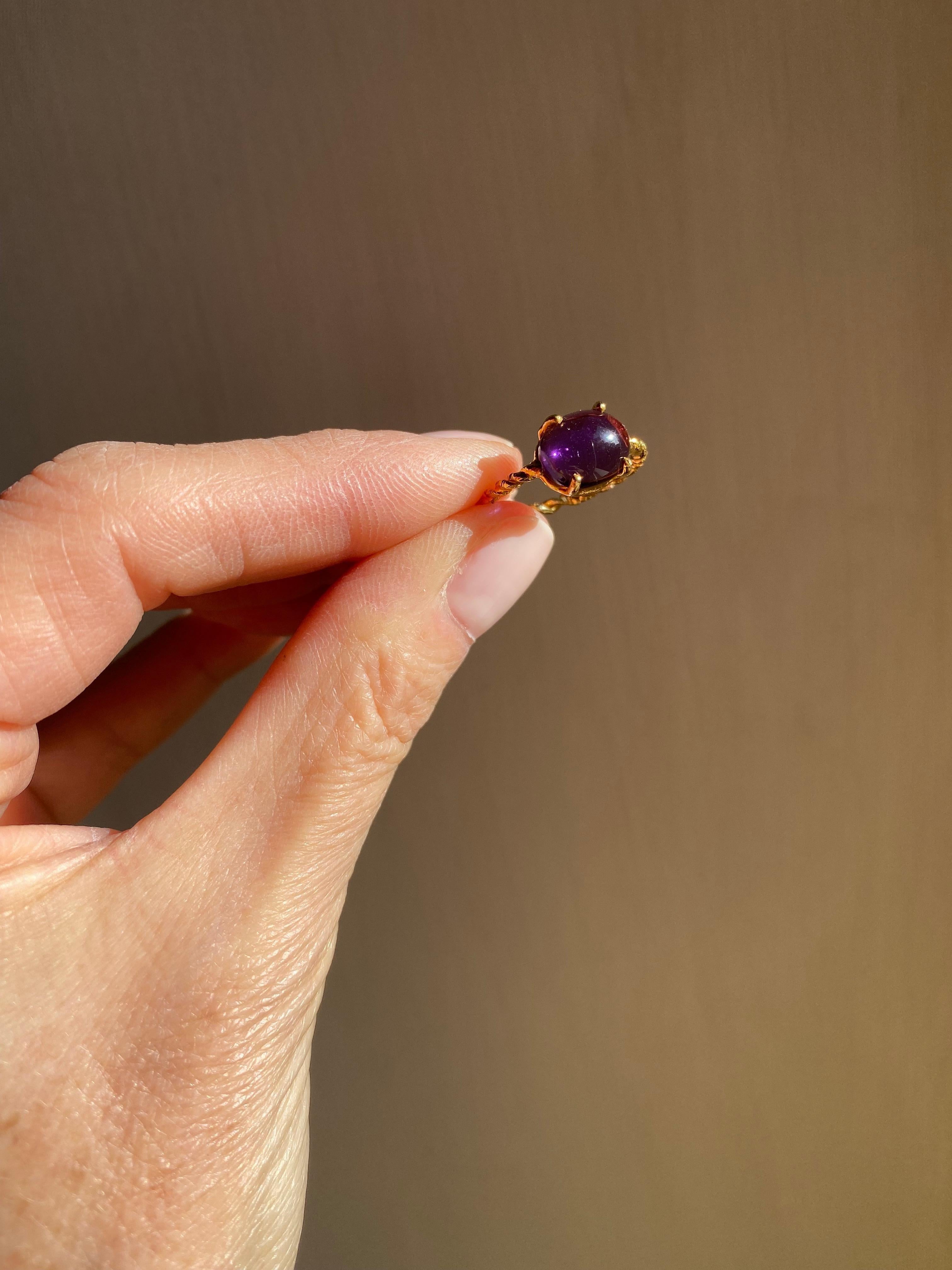 Amethyst 18K Yellow Gold Modern Handcrafted Unisex Rope Ring For Sale 1