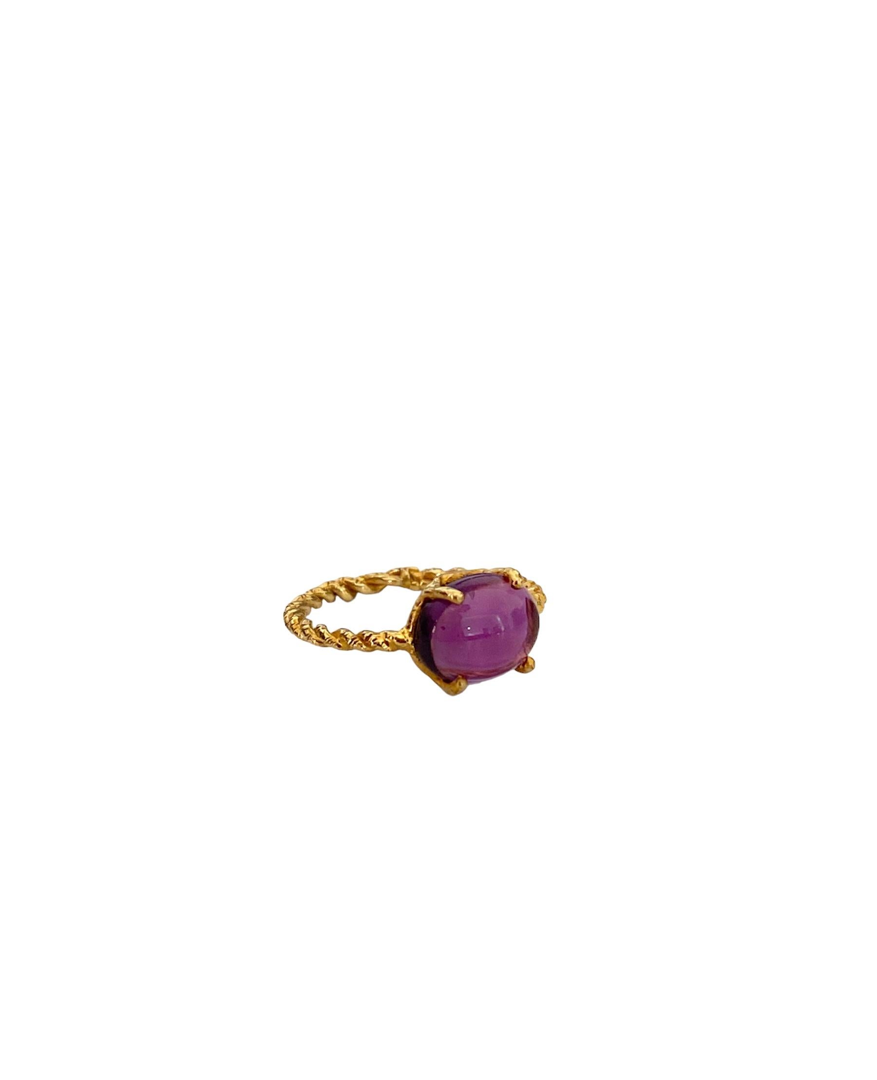 Amethyst 18K Yellow Gold Modern Handcrafted Unisex Rope Ring For Sale 3