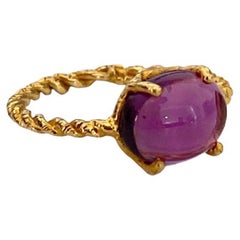 Moderner handgefertigter Unisex-Seilring mit Amethyst aus 18 Karat Gelbgold