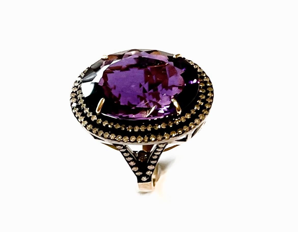 Women's Amethyst 19 Carats with Pave Diamonds Ring For Sale