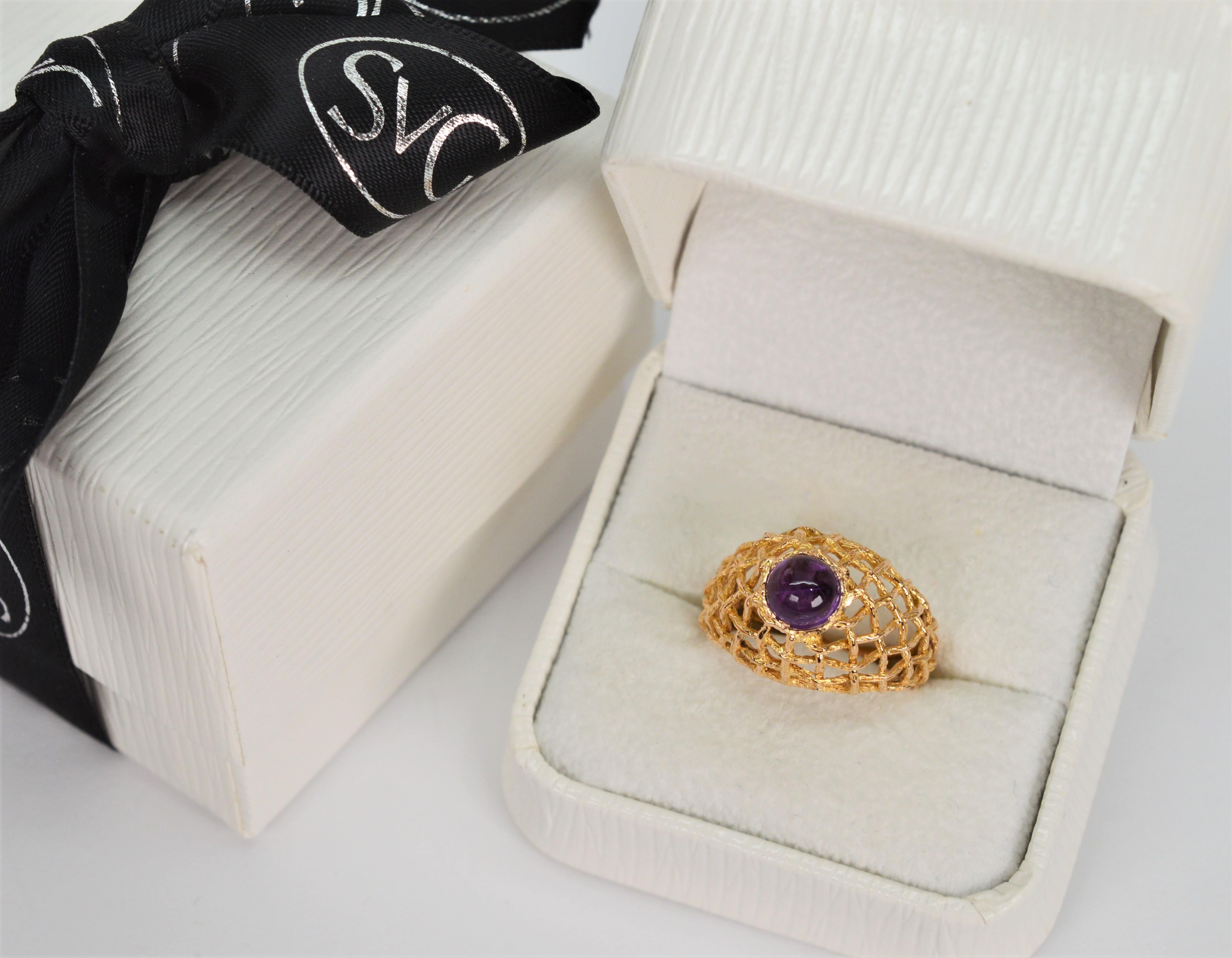 Kuppelring mit Korbgeflecht aus 20 Karat Gelbgold mit Amethyst 5