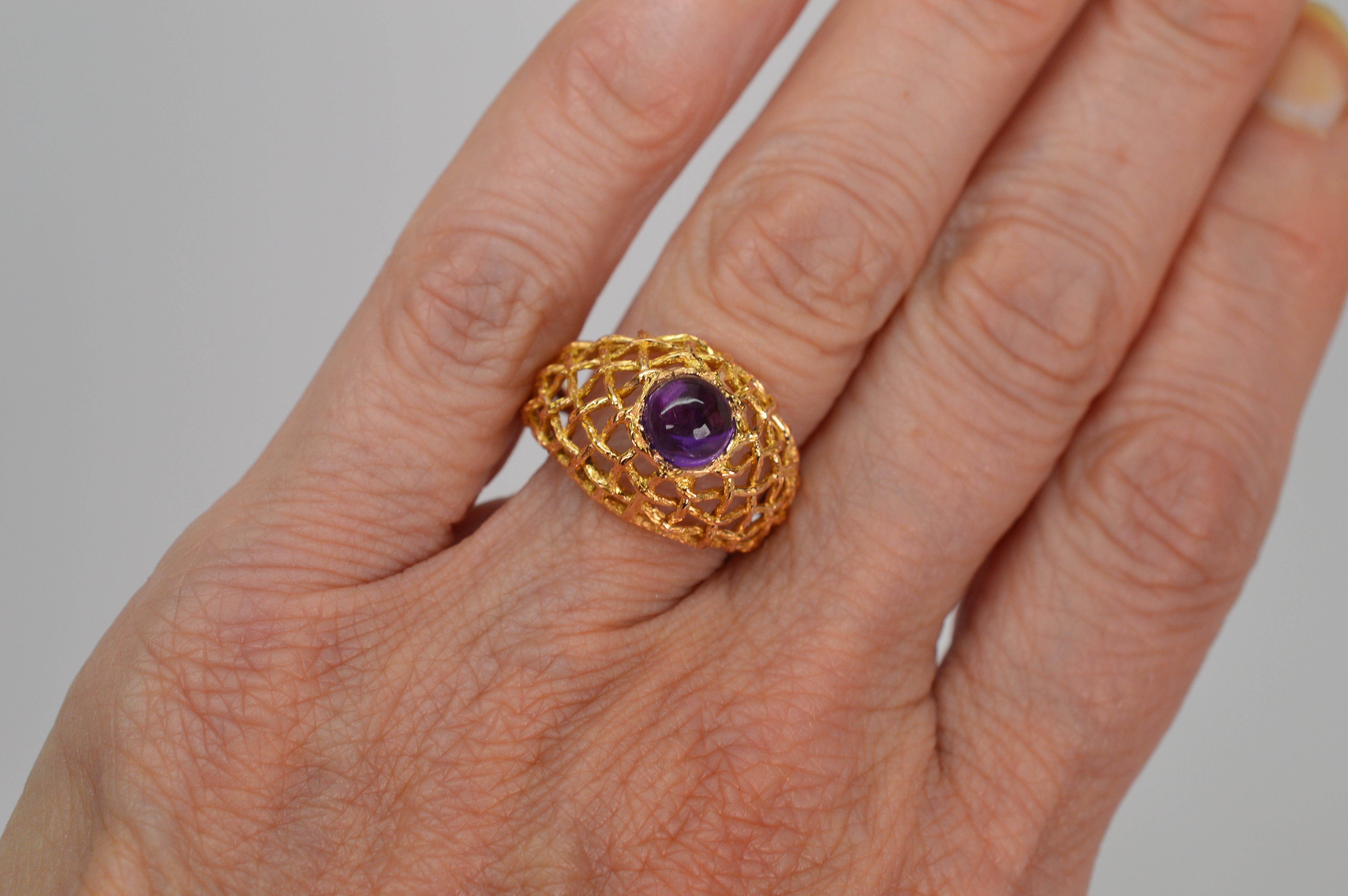 Kuppelring mit Korbgeflecht aus 20 Karat Gelbgold mit Amethyst Damen