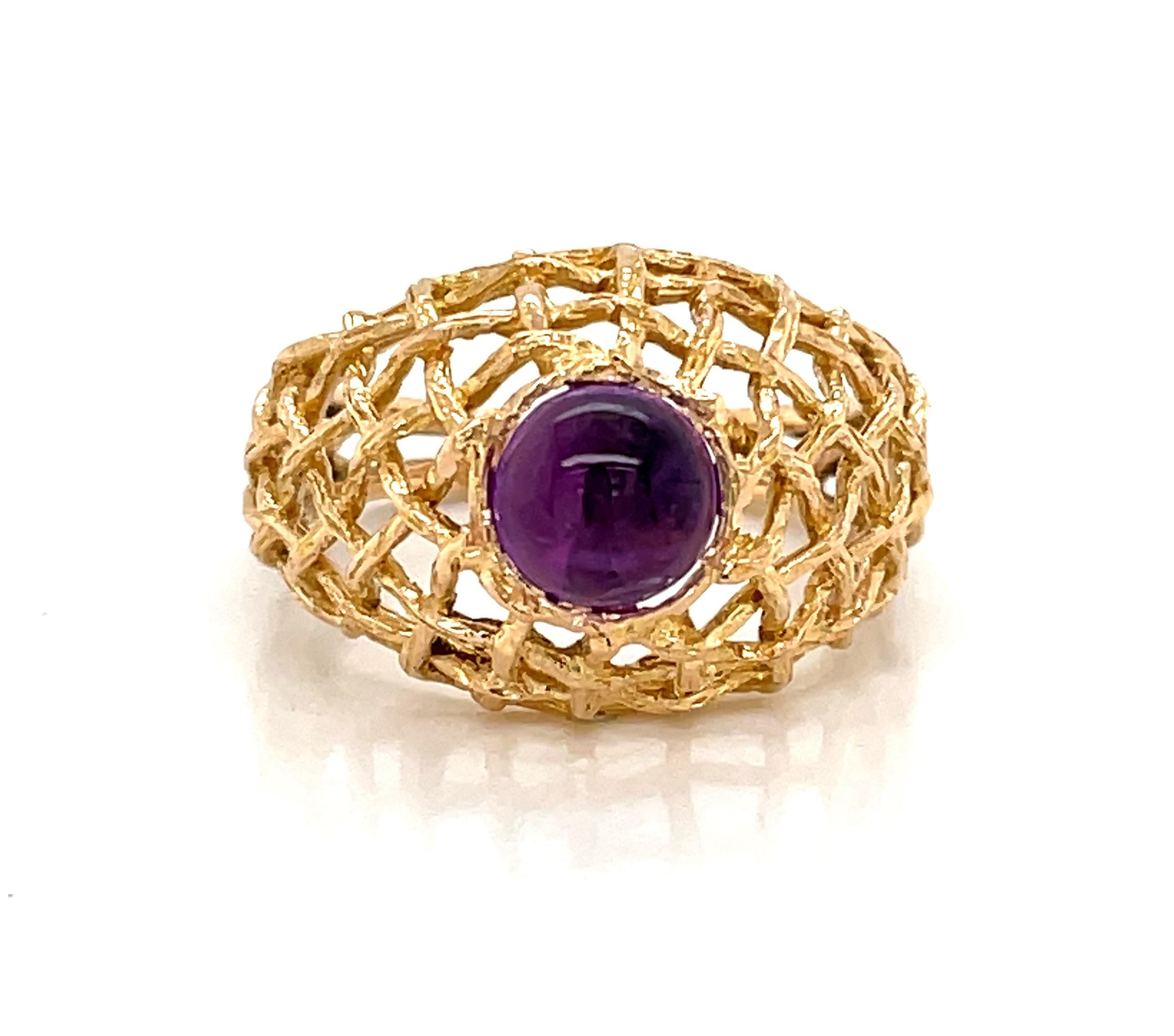 Kuppelring mit Korbgeflecht aus 20 Karat Gelbgold mit Amethyst 4