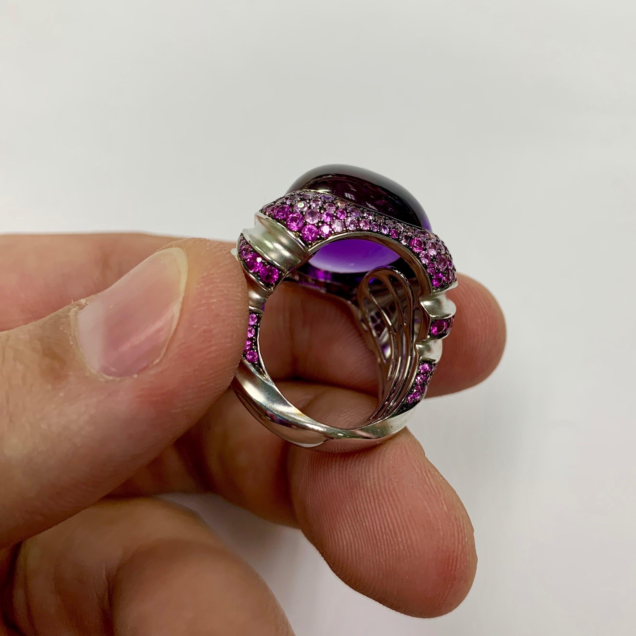 Women's Amethyst 21.33 Carat Sapphire 18 Karat White Gold Ring For Sale