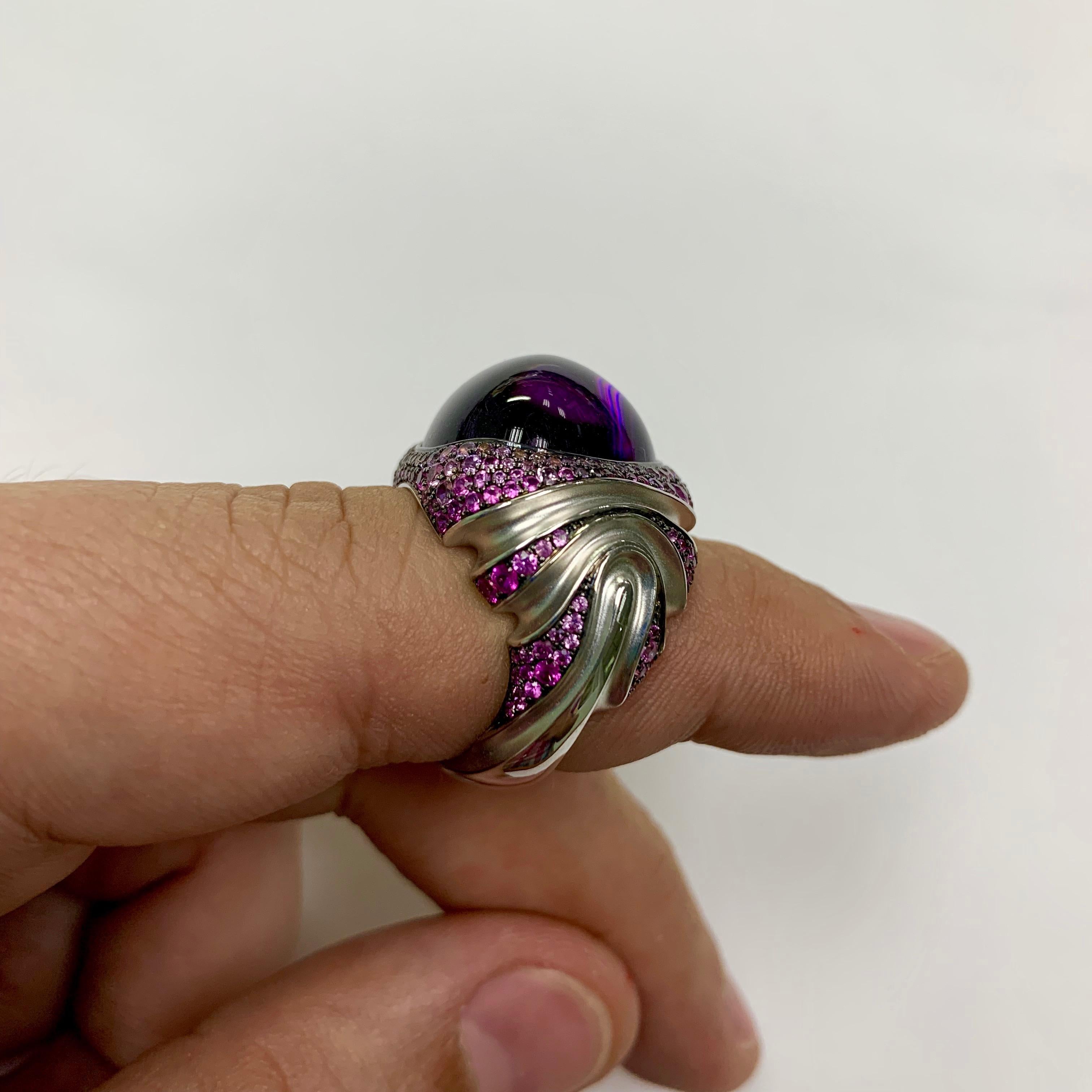 Amethyst 21.33 Carat Sapphire 18 Karat White Gold Ring 2