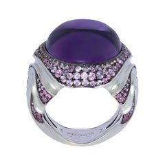 Bague en or blanc 18 carats avec améthyste 21,33 carats et saphir