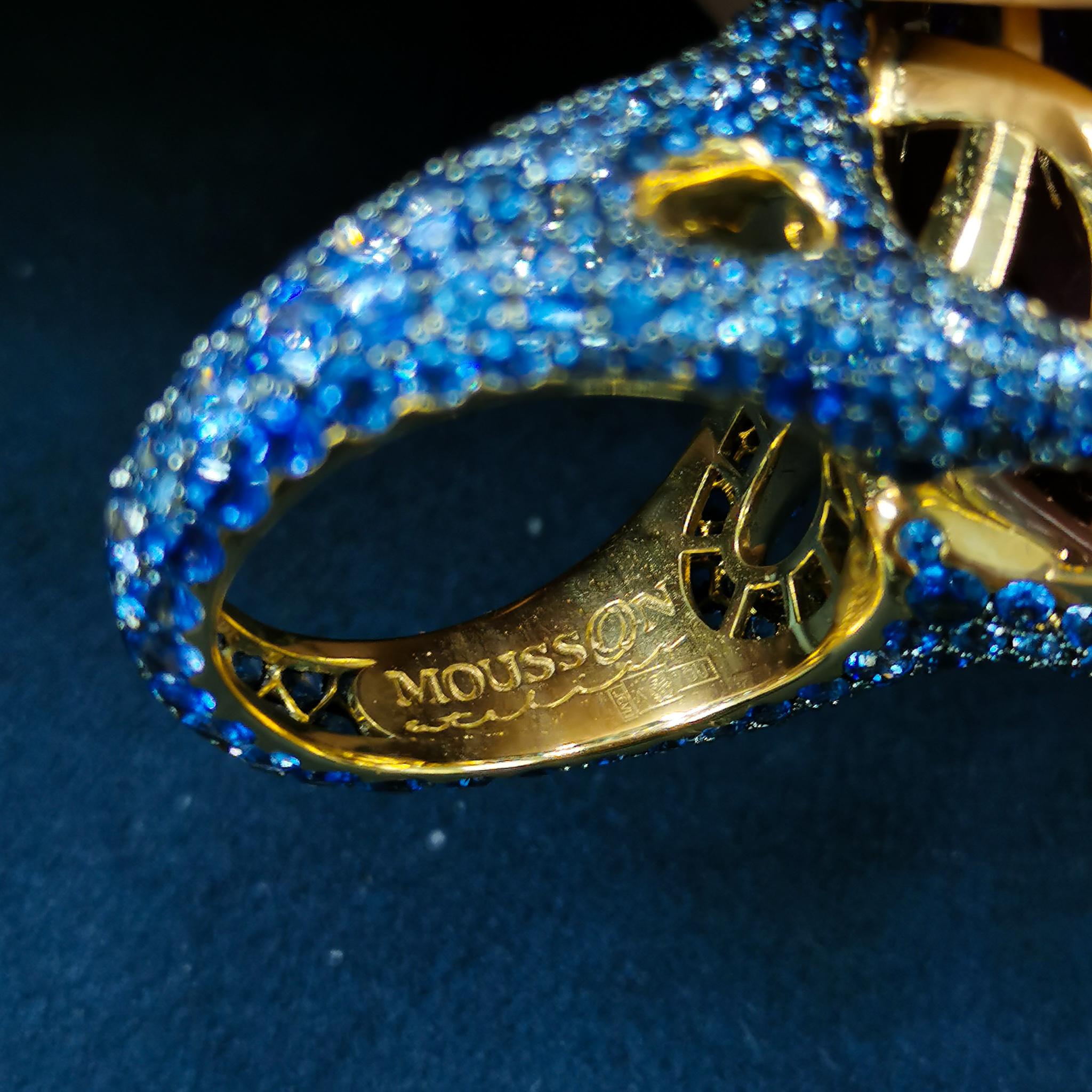 Amethyst 22.06 Carat Blue Sapphires 18 Karat Yellow Gold Ring For Sale 1