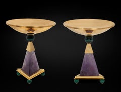 Amethyst, 24 K Gold Plated, Malachite Pairs of Centerpieces.