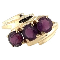 Amethyst 3 Stone Cocktail Ring 1.50 Carat Yellow Gold February Birthstone Ring