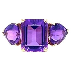 Amethyst 3 Stone Cocktail Ring in Yellow Gold