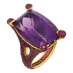 Bague en or jaune 18 carats avec améthyste de 36,85 carats et rubis