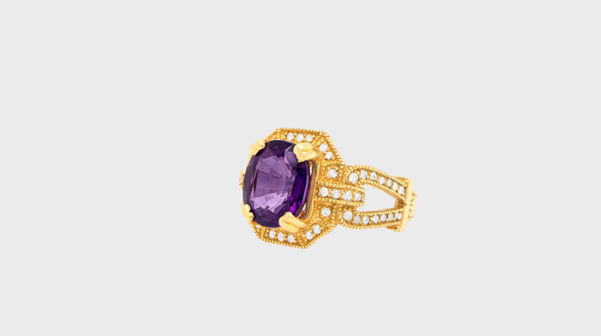 Amethyst 6 Karat Ring mit Diamanten 1,50 Karat insgesamt 14k Gold (Kunsthandwerker*in) im Angebot