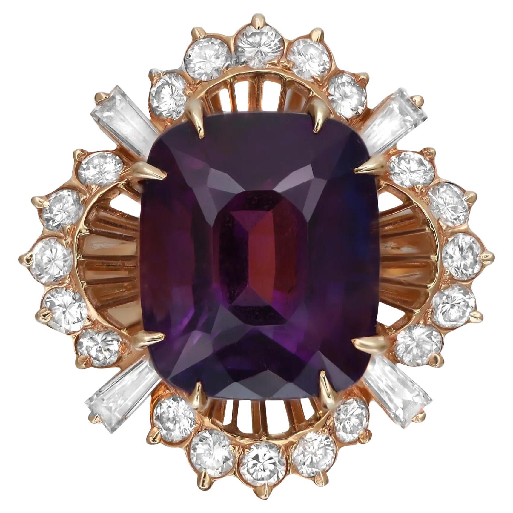 Amethyst 6.25Cttw And Diamond Cocktail Ring 18K Yellow Gold Size 5.5