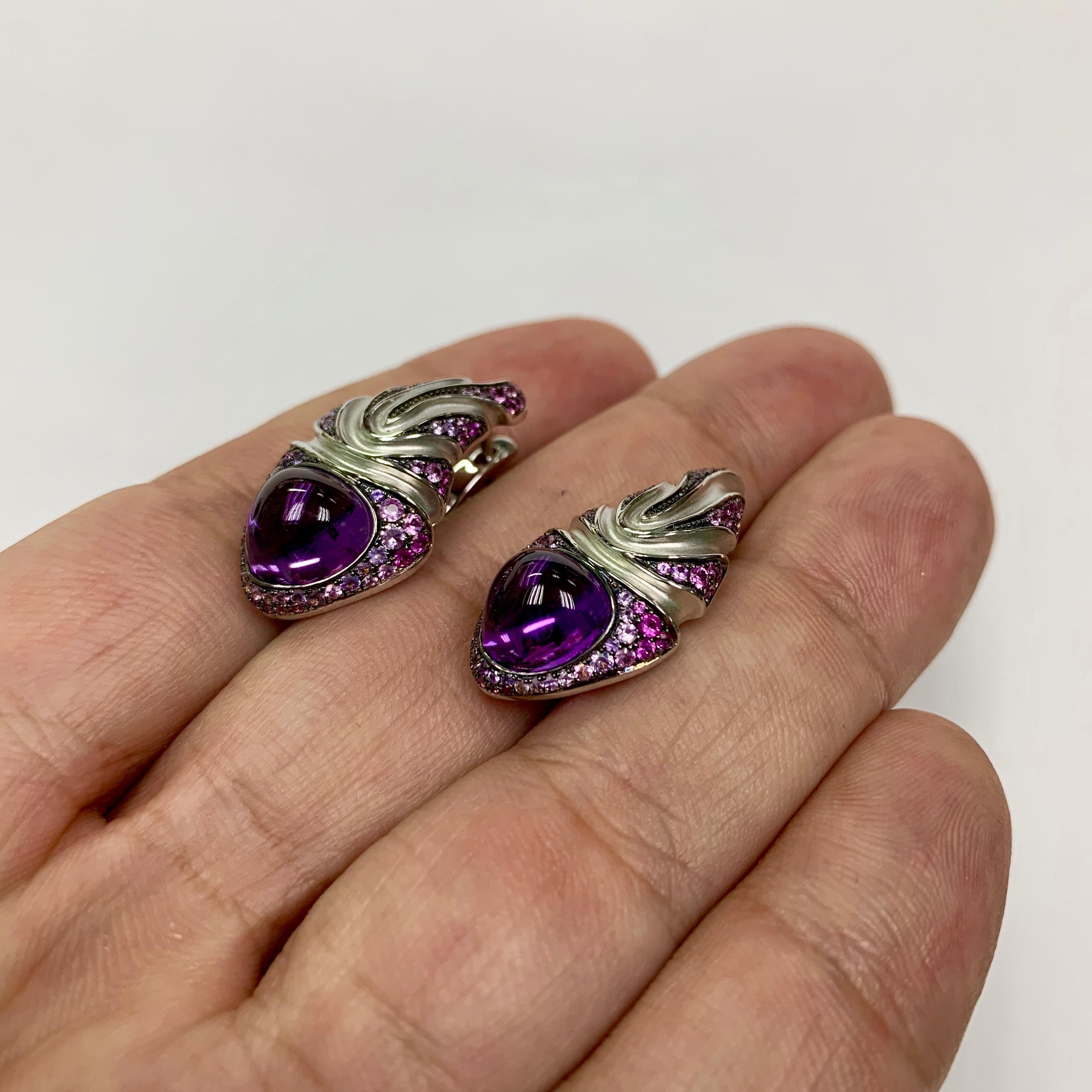 Amethyst 7.83 Carat Sapphire 18 Karat White Gold Earrings In New Condition For Sale In Bangkok, TH