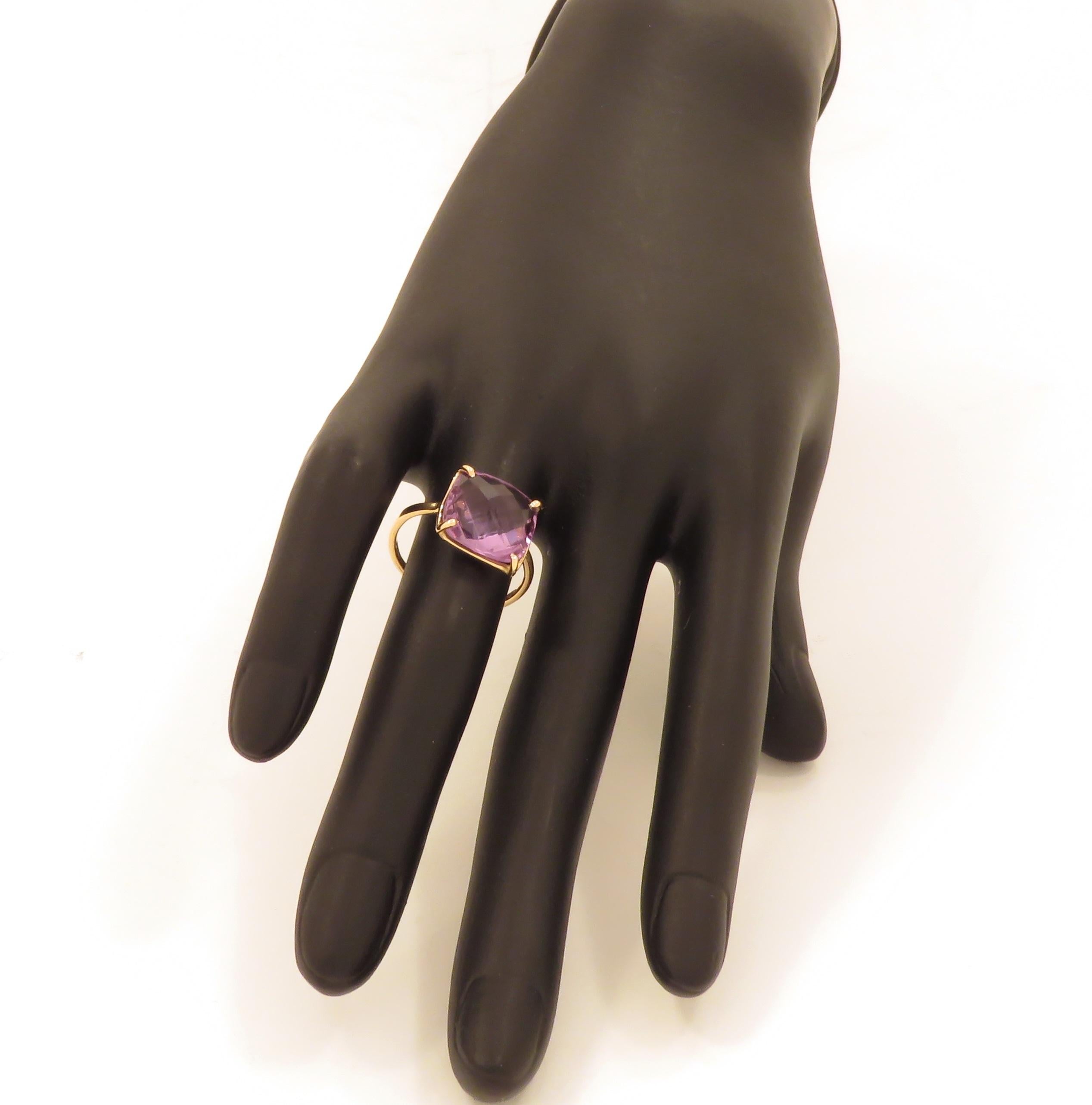 Briolette Cut Amethyst 9 Karat Rose Gold Ring Handcrafted in Italy For Sale
