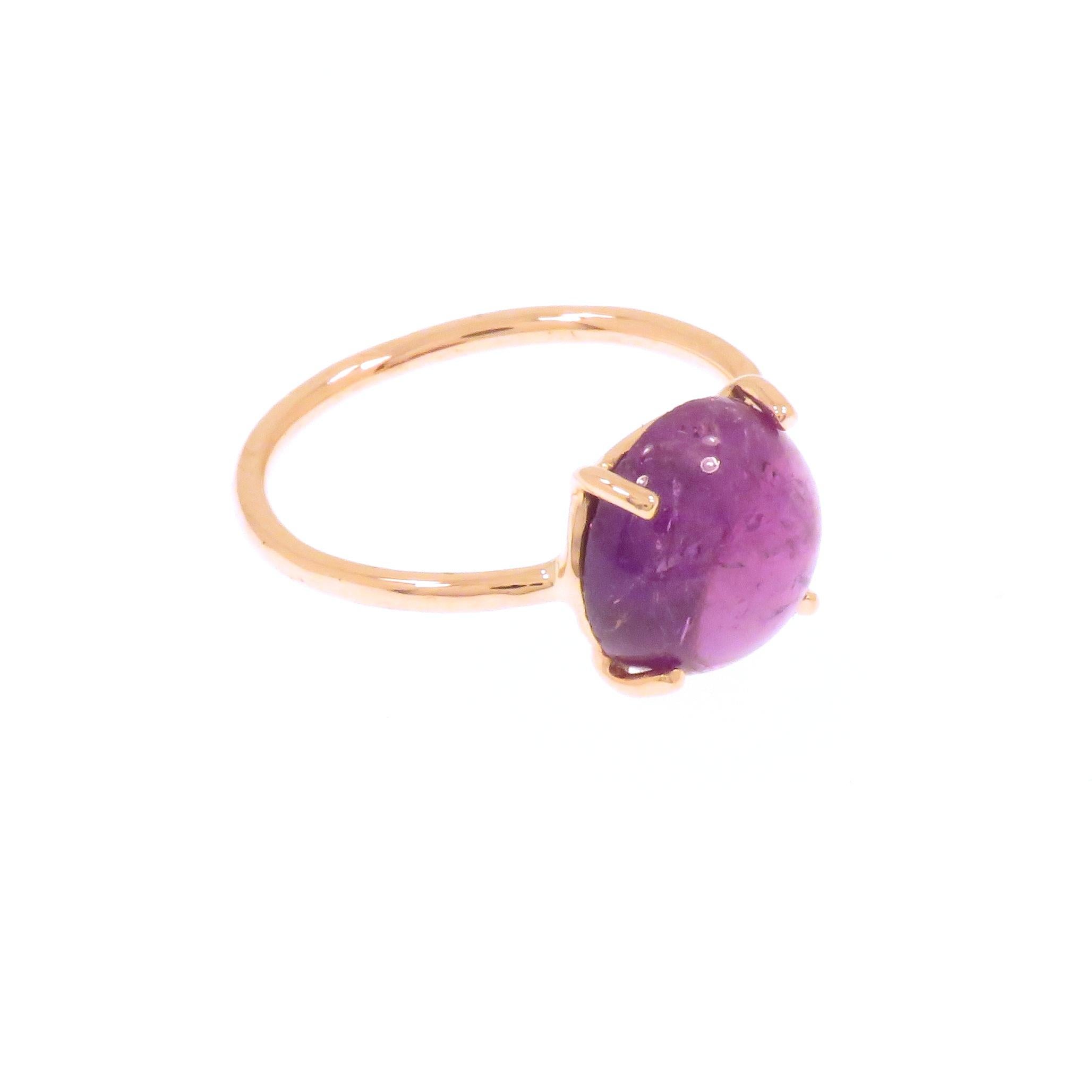 Bead Amethyst 9 Karat Rose Gold Ring Handcrafted in, Italy For Sale