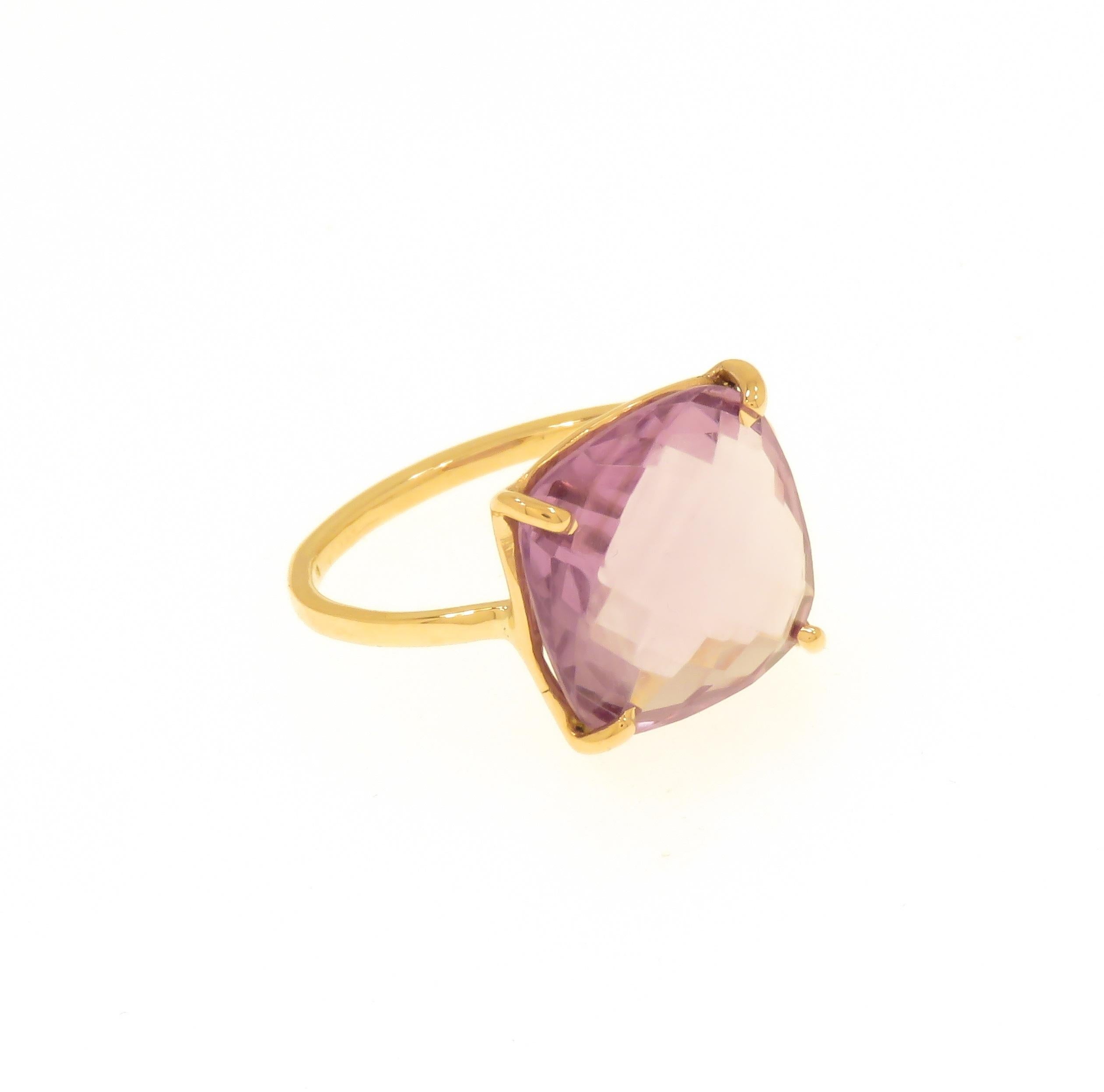 Amethyst 9 Karat Rose Gold Ring Handcrafted in Italy For Sale 1