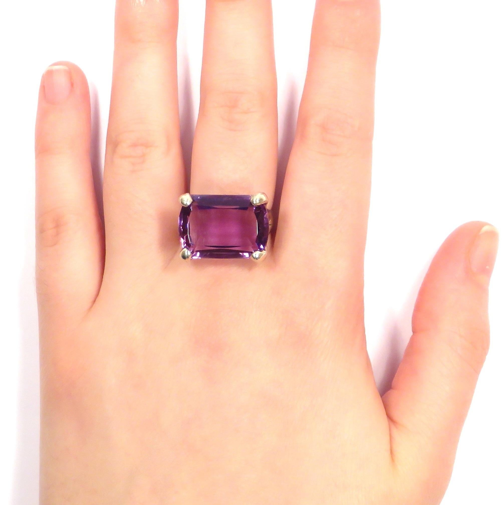 Emerald Cut Amethyst 9 Karat White Gold Cocktail Ring Handcrafted in Italy