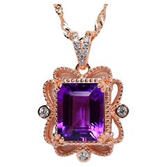 Amethyst 925 18K 1MM Rose Metal Plated Women's Pendant4.33cts