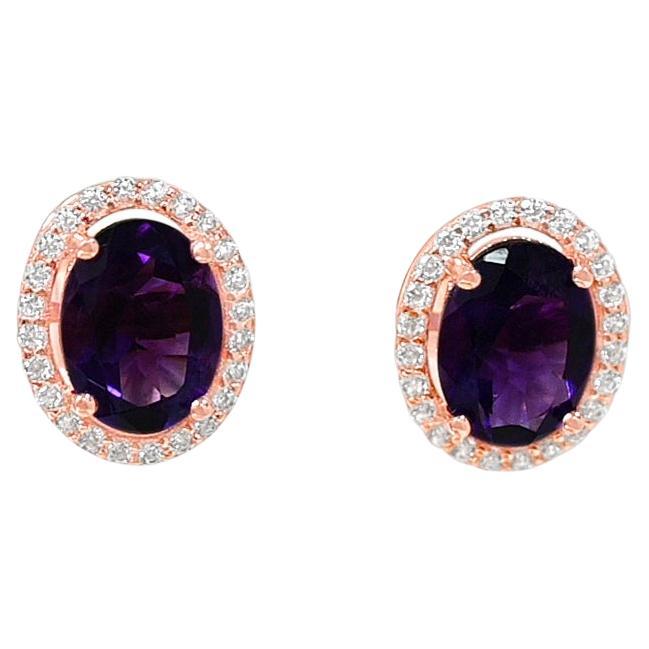 Amethyst 925 Sliver 18K 1MM Rose Metal Plated Women's Earrings 2.9cts.