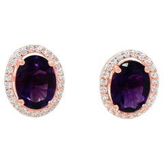 Boucles d'oreilles pour femmes de 2,9 carats en métal rose plaqué améthyste 925 sertie 18 carats 1 mm