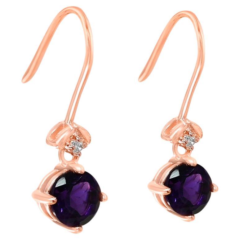 Amethyst 925 Sliver 18K Rose Metal Plated 1MM Women's Earrings 2.6 cts For Sale