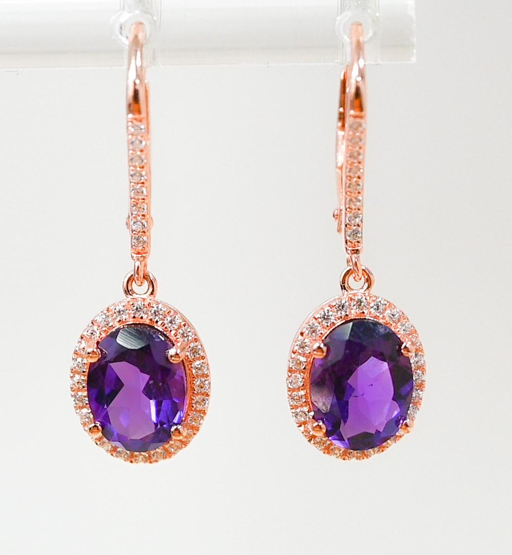 4.00 Cts Natural Amethyst 925 Sterling Silver Drop Dangle Wedding Earrings  For Sale 2