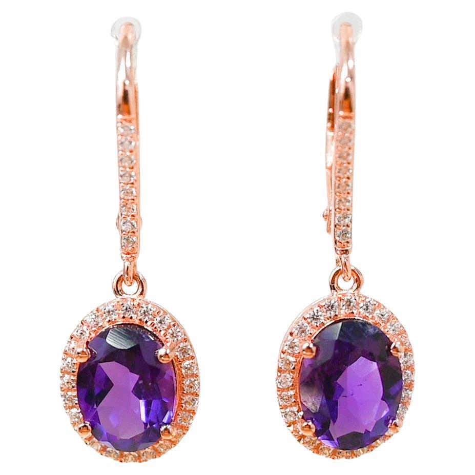 4.00 Cts Natural Amethyst 925 Sterling Silver Drop Dangle Wedding Earrings  For Sale