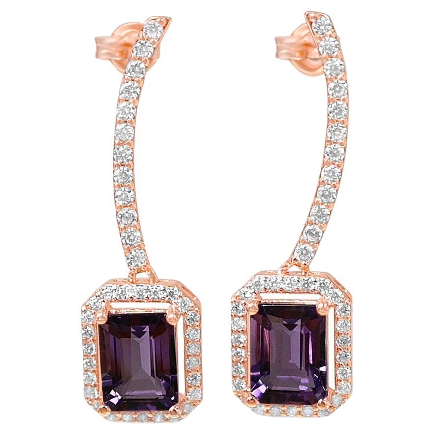 Amethyst Emerald Cut Gemstone Earrings, 18k Gold Over Silver February Birthstone