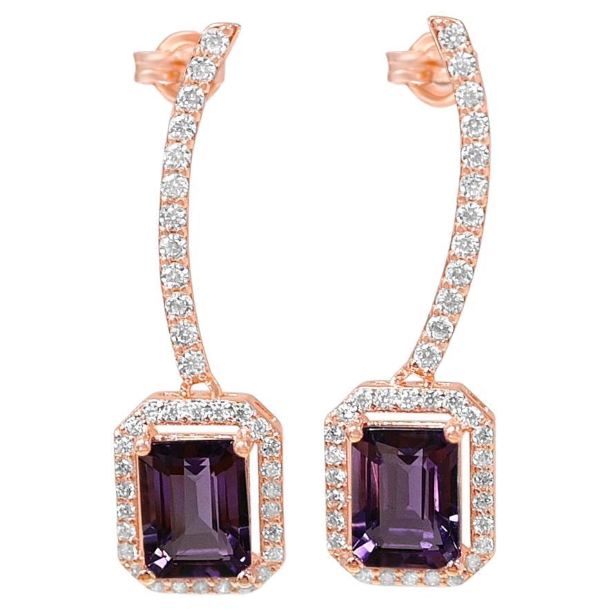 Amethyst 925 Sliver 18K Rose Metal Plated 1MM Women's Earrings 5.200 cts.