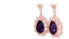 Amethyst Jewelry Vintage Earrings, 18k Rose Gold Over Silver February Birthstone