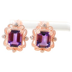 4,51 Karat natürlicher Amethyst 18K Roségold vergoldete Hochzeits-Braut-Ohrringe Schmuck 