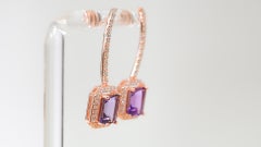 Amethyst Emerald Cut Gemstone Earrings, 18k Gold Over Silver February Birthstone
