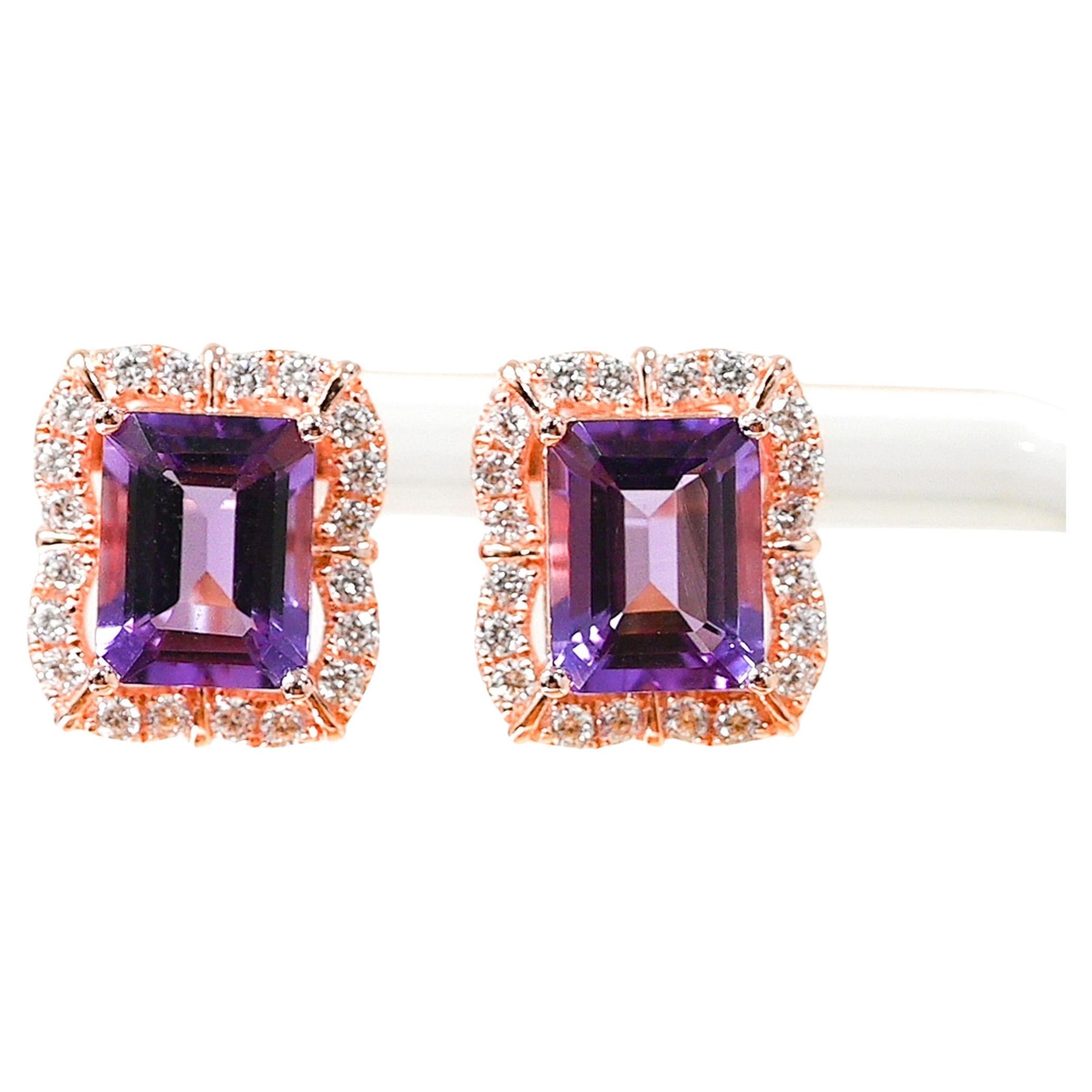 Amethyst 925 Sliver 18K 1MM Rose Metal Plated Women's Earrings 7.20cts For Sale