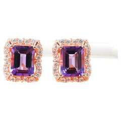 Amethyst 925 Sliver 18K 1MM Rose Metal Plated Women's Earrings 7.20cts