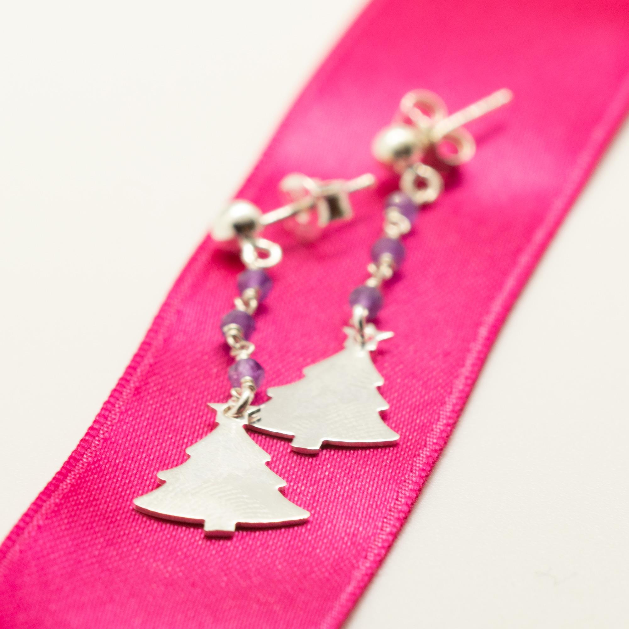 Pendientes de plata de ley 925 Amatista Árbol de Navidad Invierno Intini Jewels Art Nouveau en venta