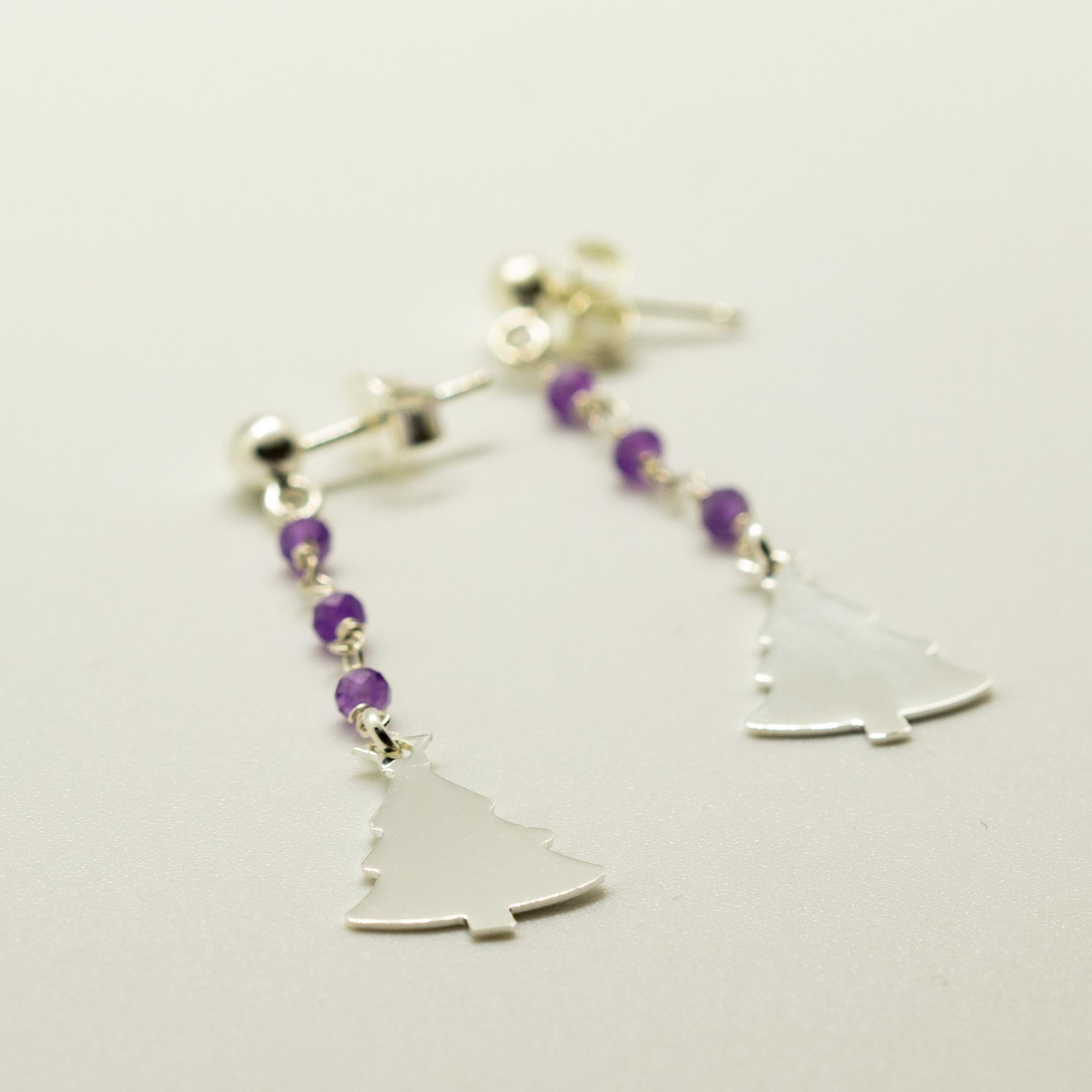 Amethyst 925 Sterlingsilber Weihnachtsbaum-Winterohrringe Intini-Schmuck (Rundschliff) im Angebot
