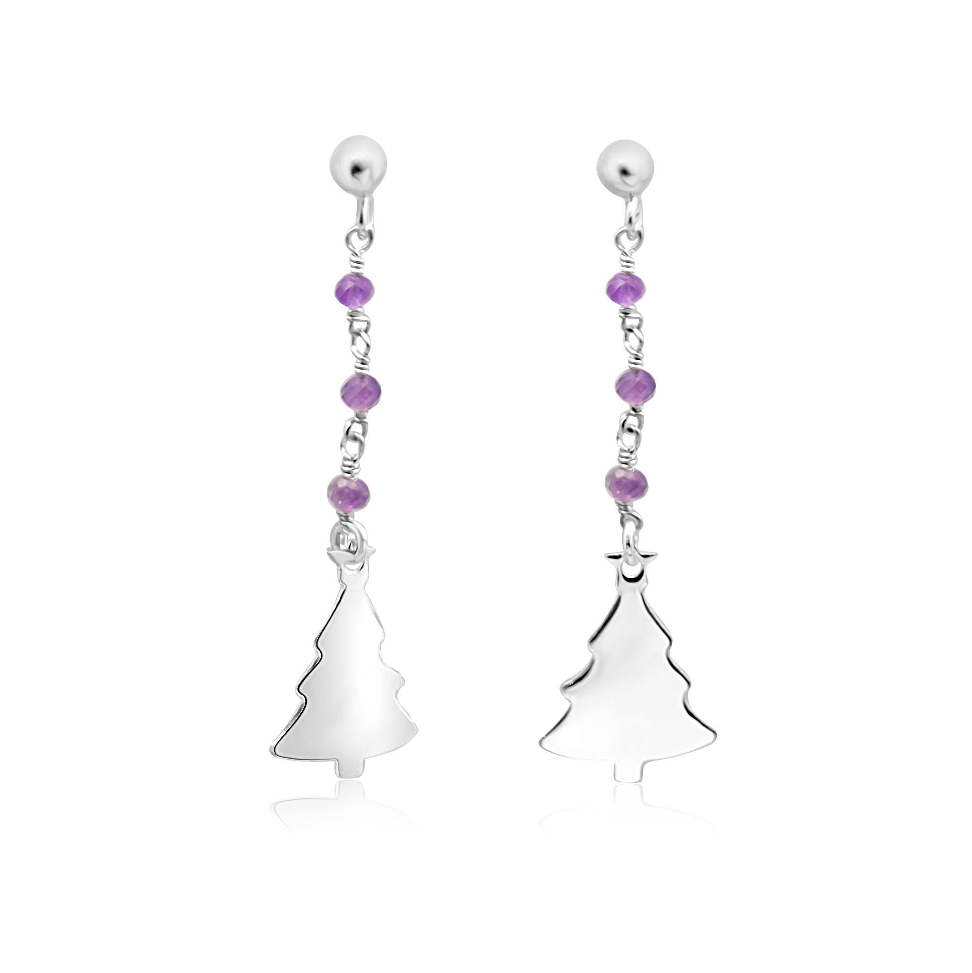 Pendientes de plata de ley 925 Amatista Árbol de Navidad Invierno Intini Jewels en venta 1