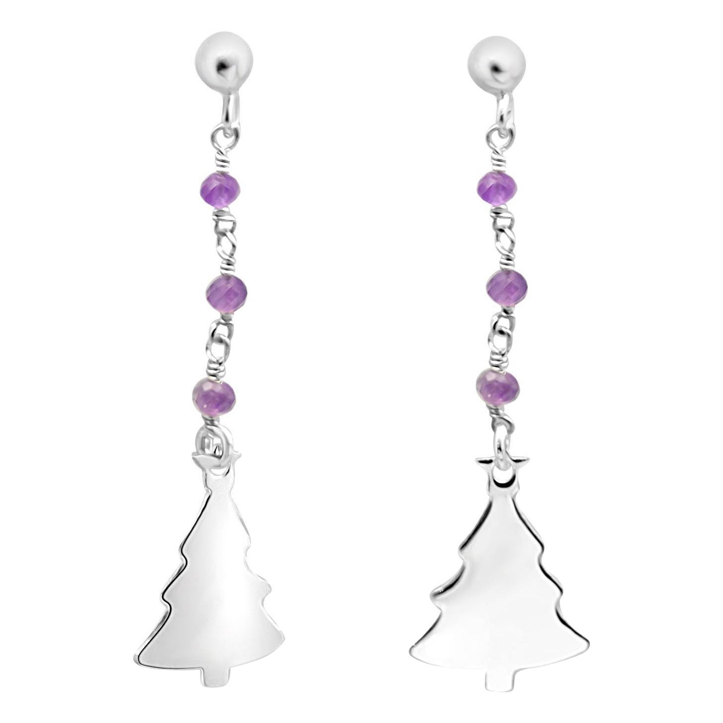 Pendientes de plata de ley 925 Amatista Árbol de Navidad Invierno Intini Jewels