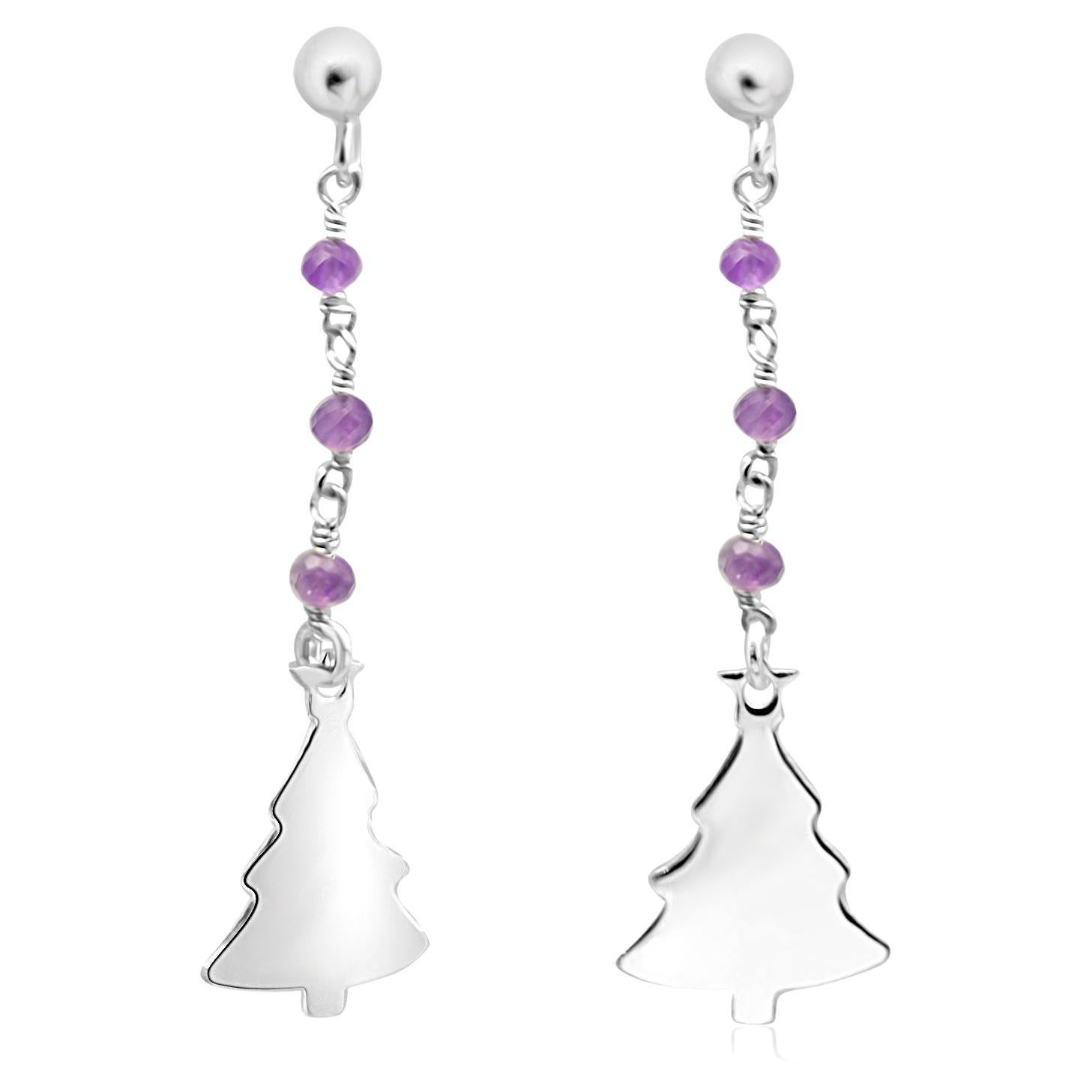Amethyst 925 Sterlingsilber Weihnachtsbaum-Winterohrringe Intini-Schmuck