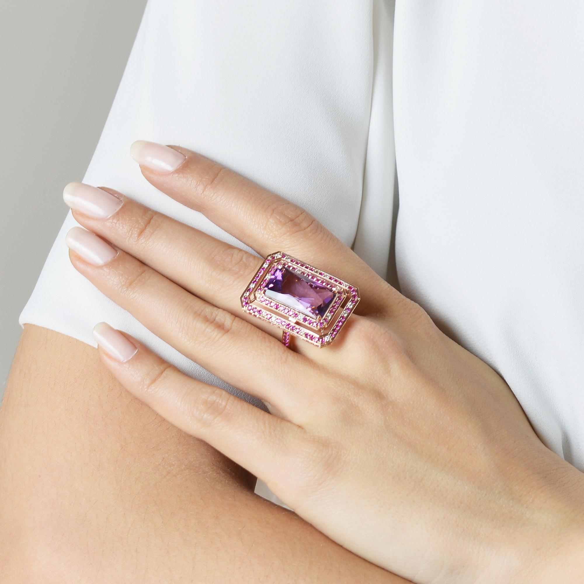 Contemporary Paolo Costagli Amethyst 9.77 Carat and Pink Sapphire 2.27 Carat and Diamond Ring For Sale