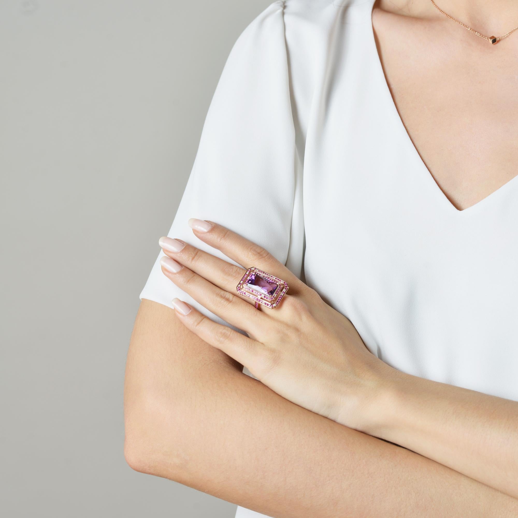 Paolo Costagli Amethyst 9.77 Carat and Pink Sapphire 2.27 Carat and Diamond Ring In New Condition For Sale In Miami beach, FL